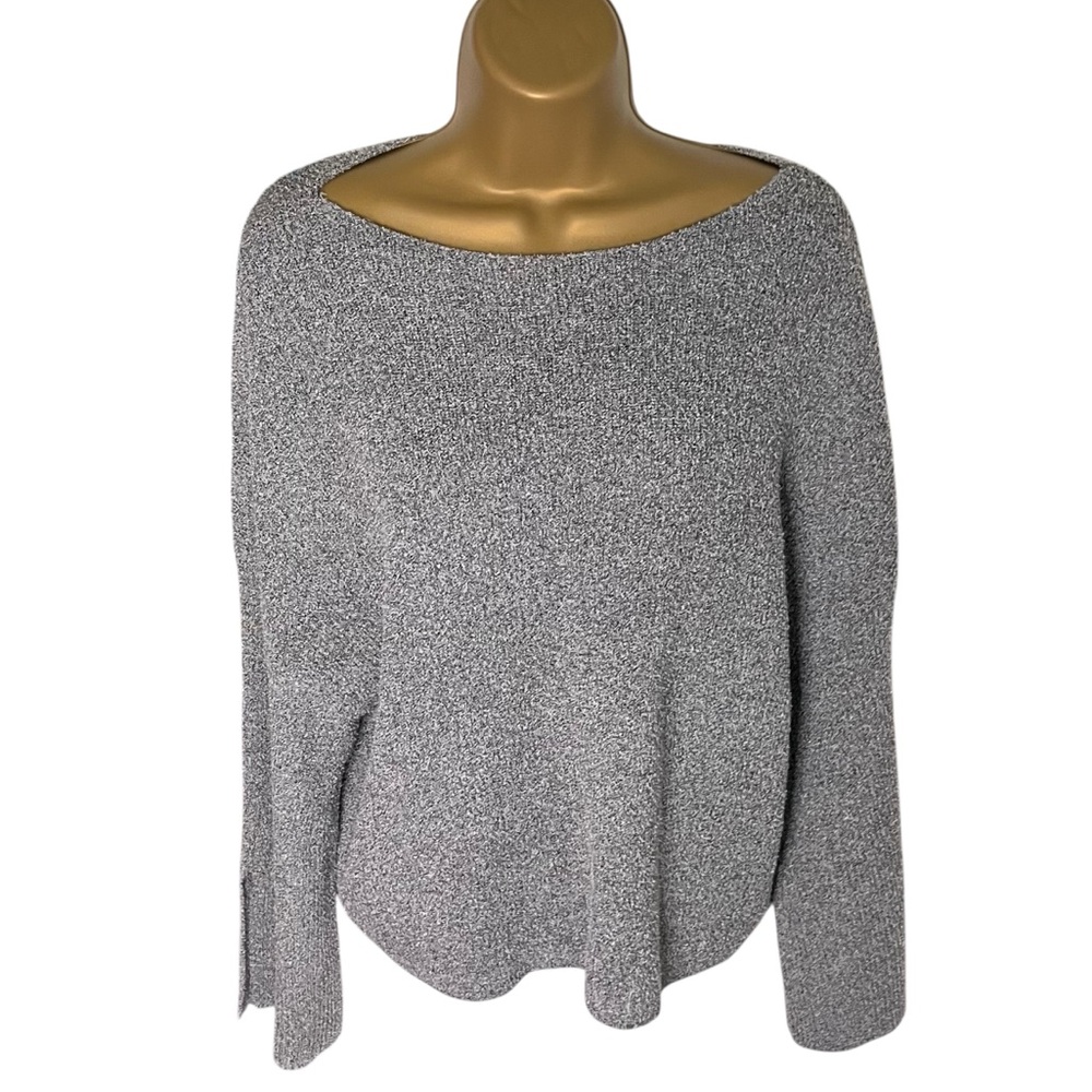 Prologue Boat Neck Sweater Long Sleeve Textured Gray Black M